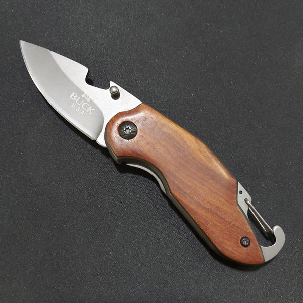 Folding knife with wooden handle