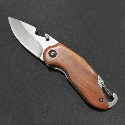 Folding knife with wooden handle